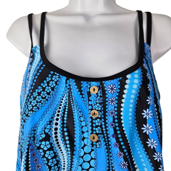 Yonique Womens Large Blue Tankini Swimsuit With Adjustable Straps & Boyshorts - Picture 6 of 13